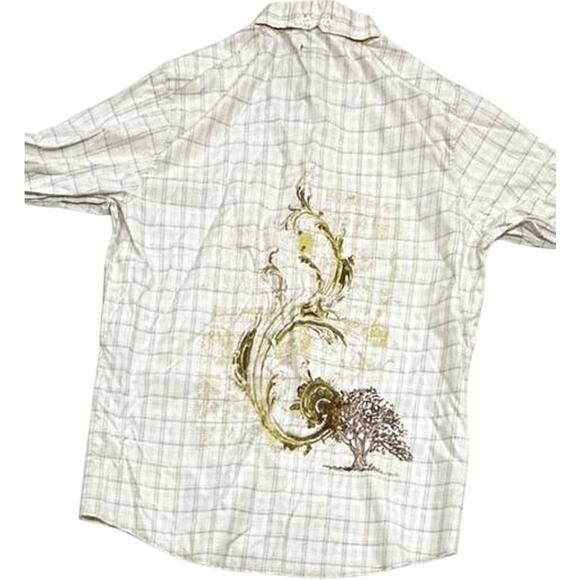 VTG Structure Button Up Shirt XL Beige Plaid Cotton Y2K 2000s Retro Streetwear - Picture 1 of 5